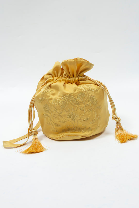 KIKU Embroidered Drawstring Bag Yellow