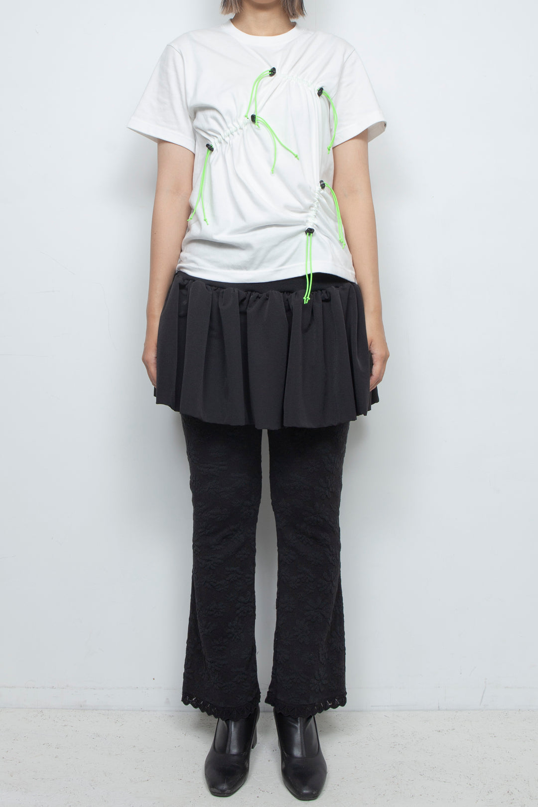 Rib Waist Balloon Skirt Black