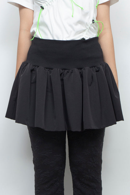 Rib Waist Balloon Skirt Black