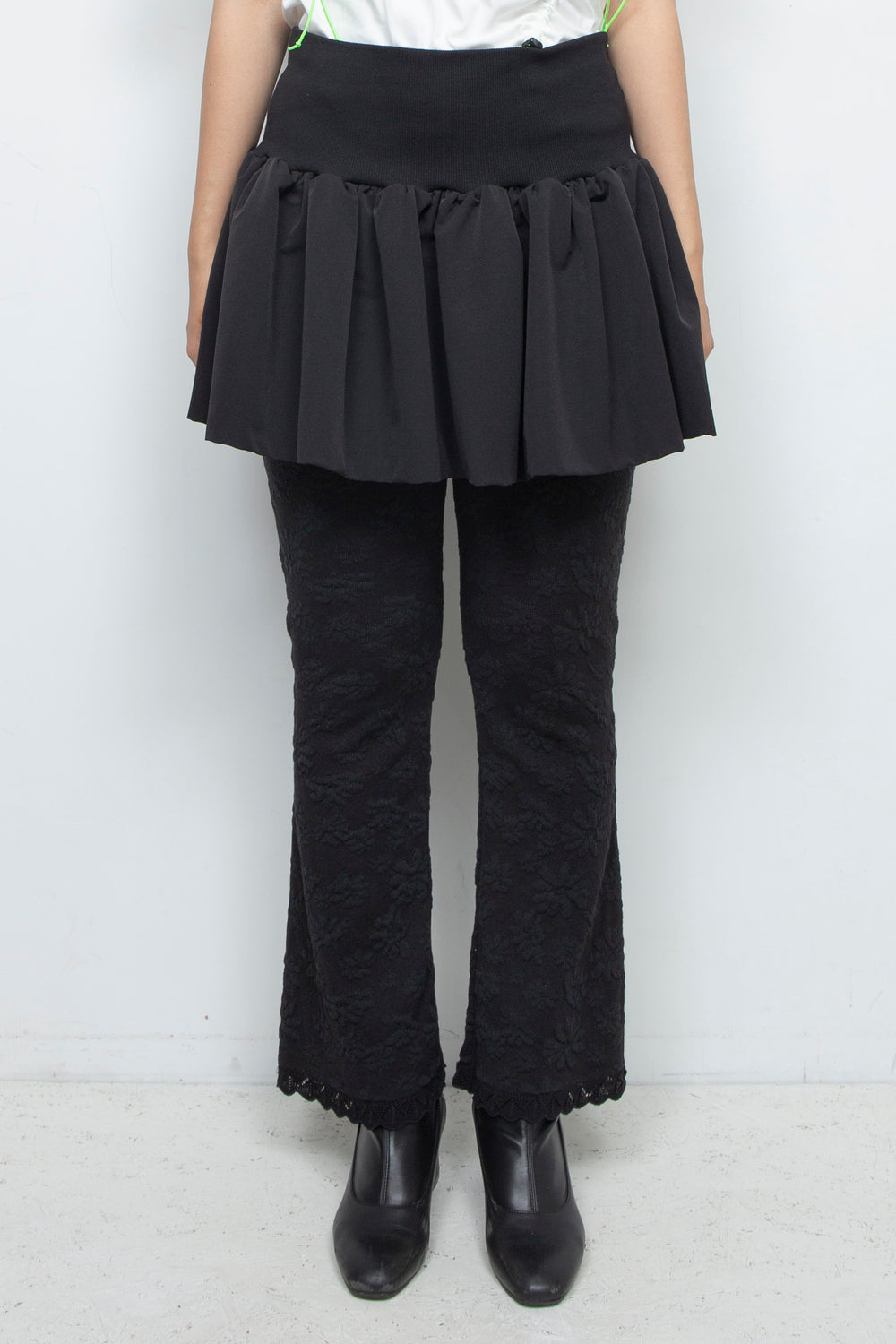 Rib Waist Balloon Skirt Black