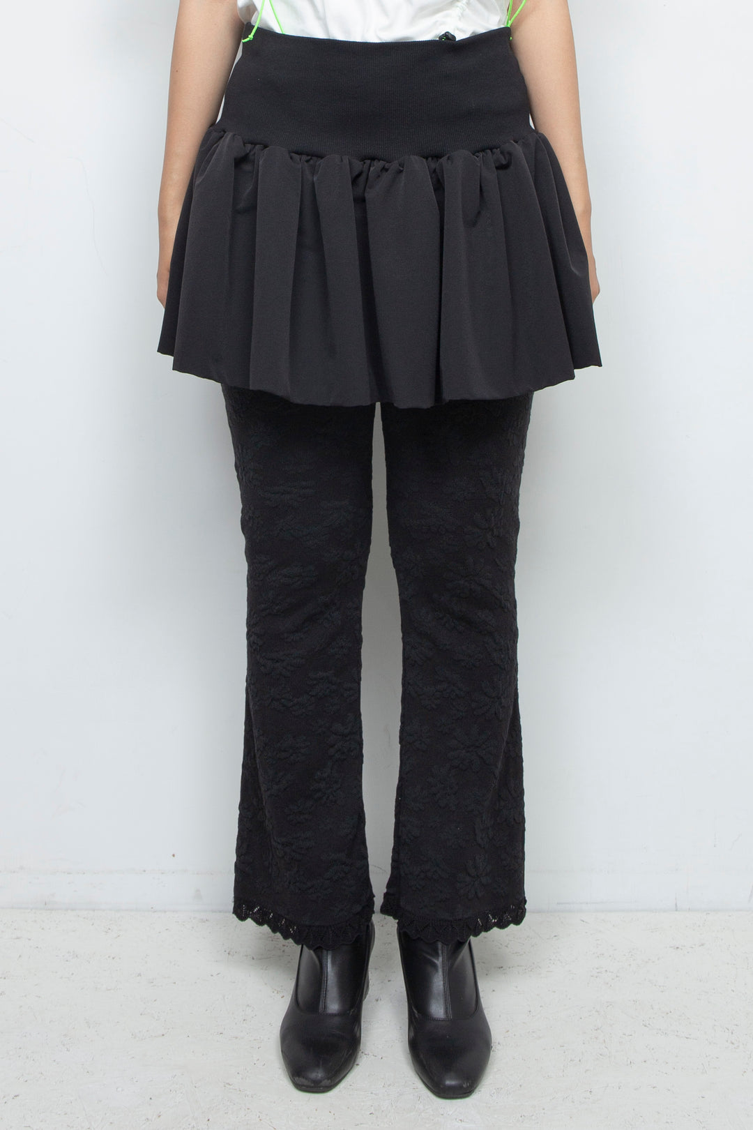 Rib Waist Balloon Skirt Black