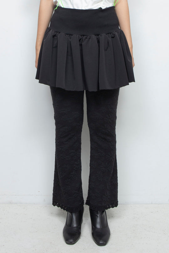 Rib Waist Balloon Skirt Black