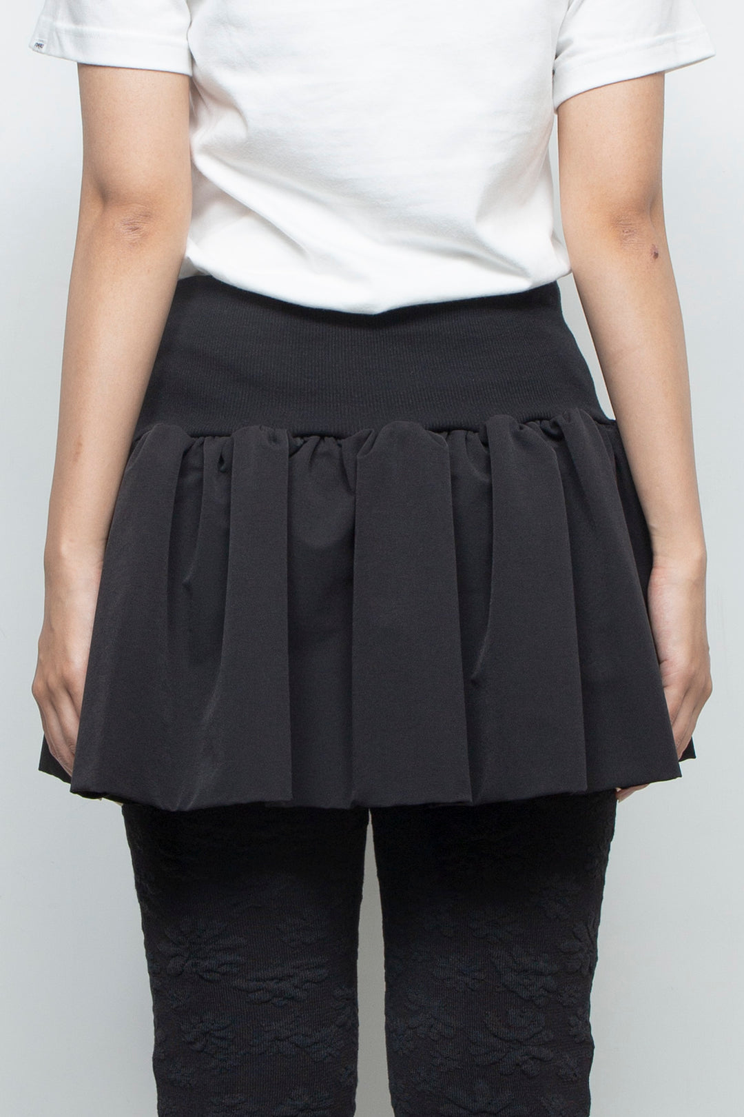 Rib Waist Balloon Skirt Black