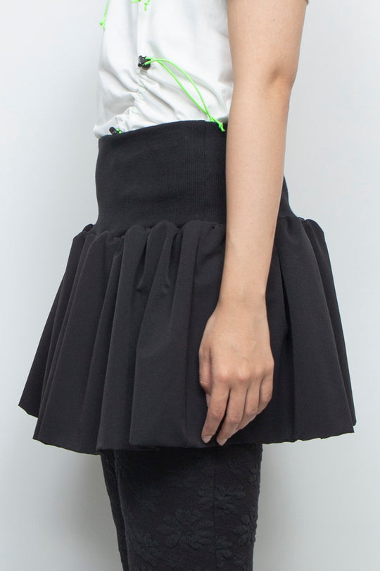 Rib Waist Balloon Skirt Black