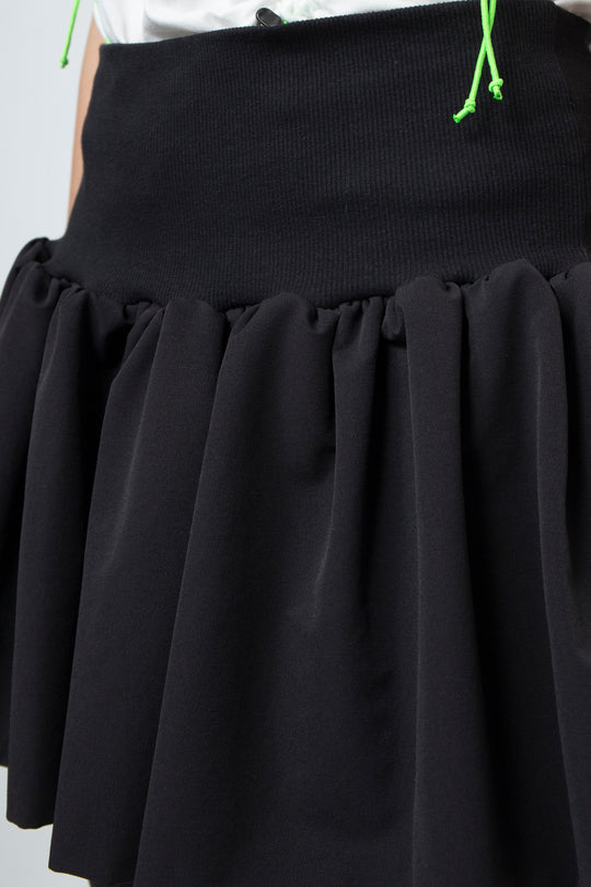 Rib Waist Balloon Skirt Black