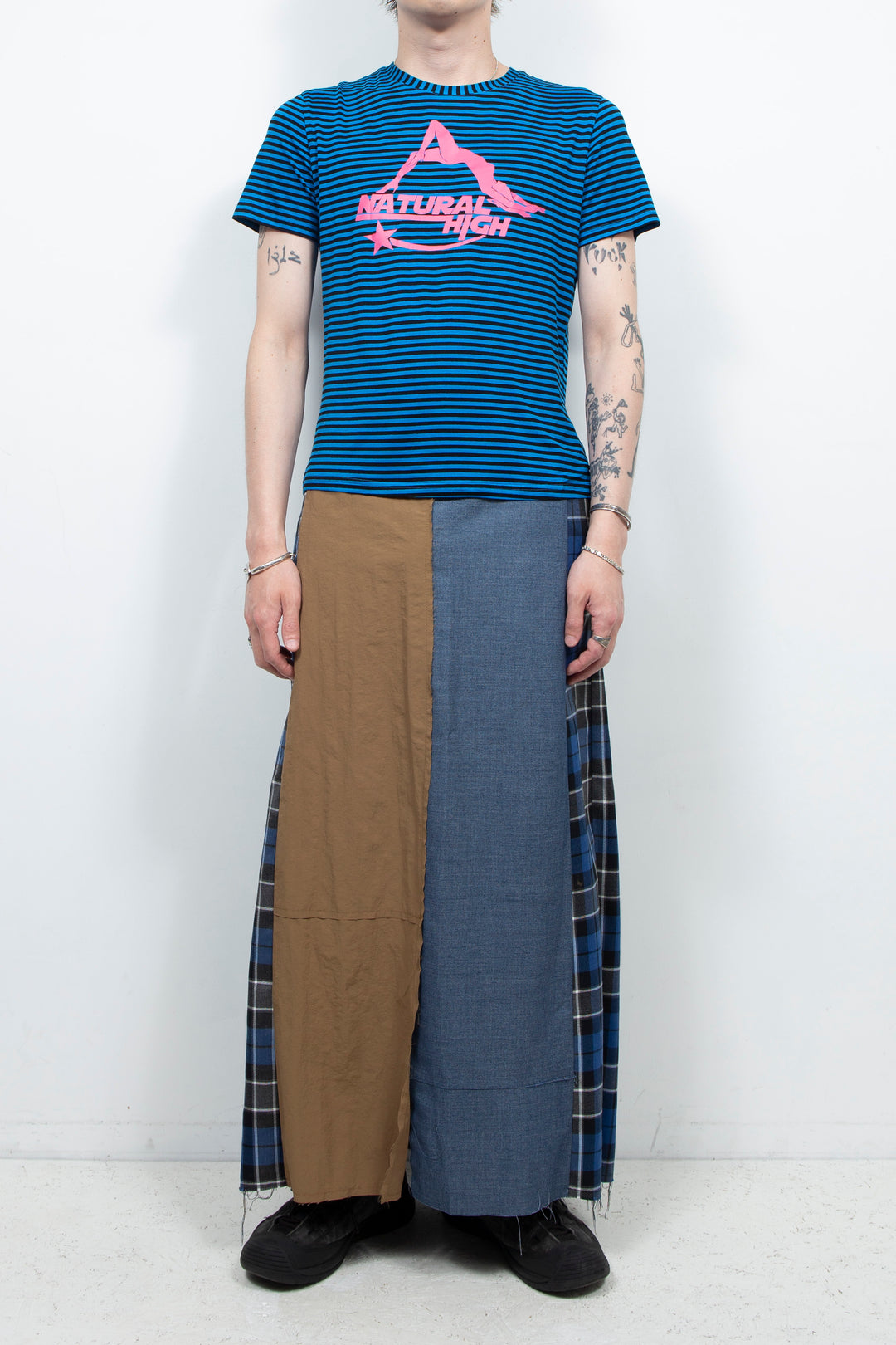 Blue striped punk printed T-shirt