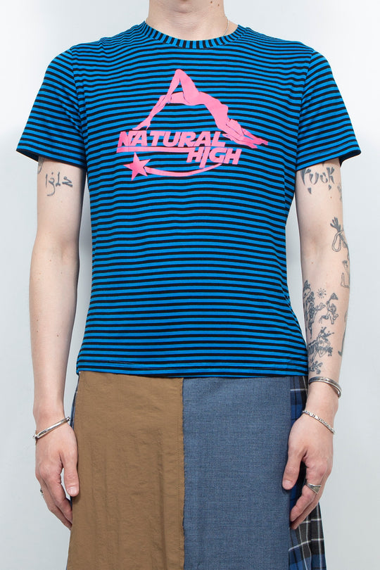 Blue striped punk printed T-shirt