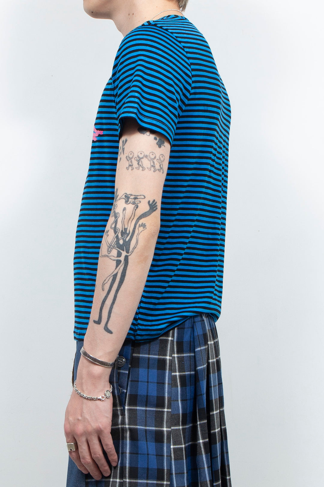 Blue striped punk printed T-shirt