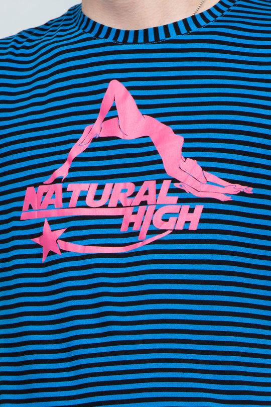 Blue striped punk printed T-shirt