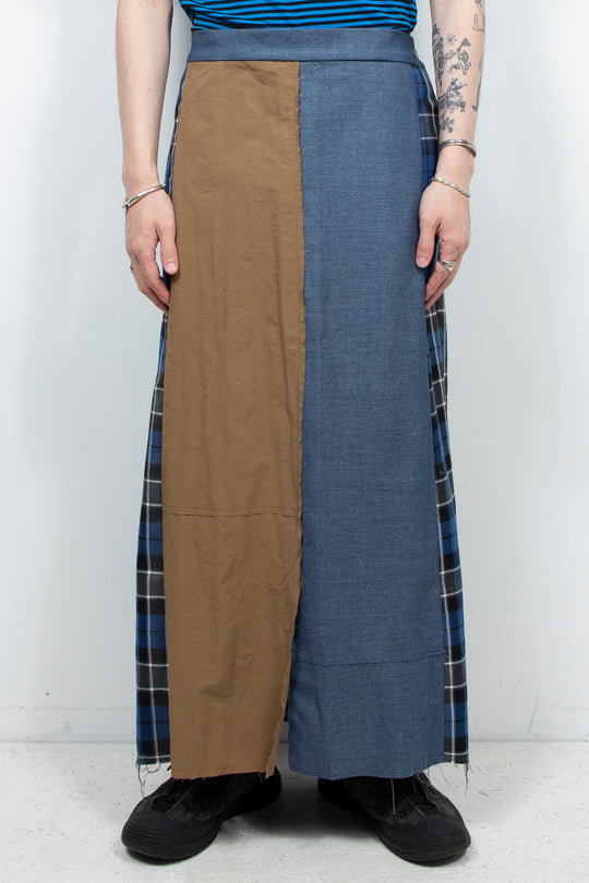 Pleated skirt patchwork denim skirt pants