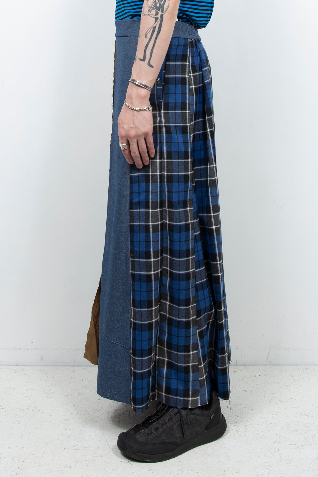 Pleated skirt patchwork denim skirt pants