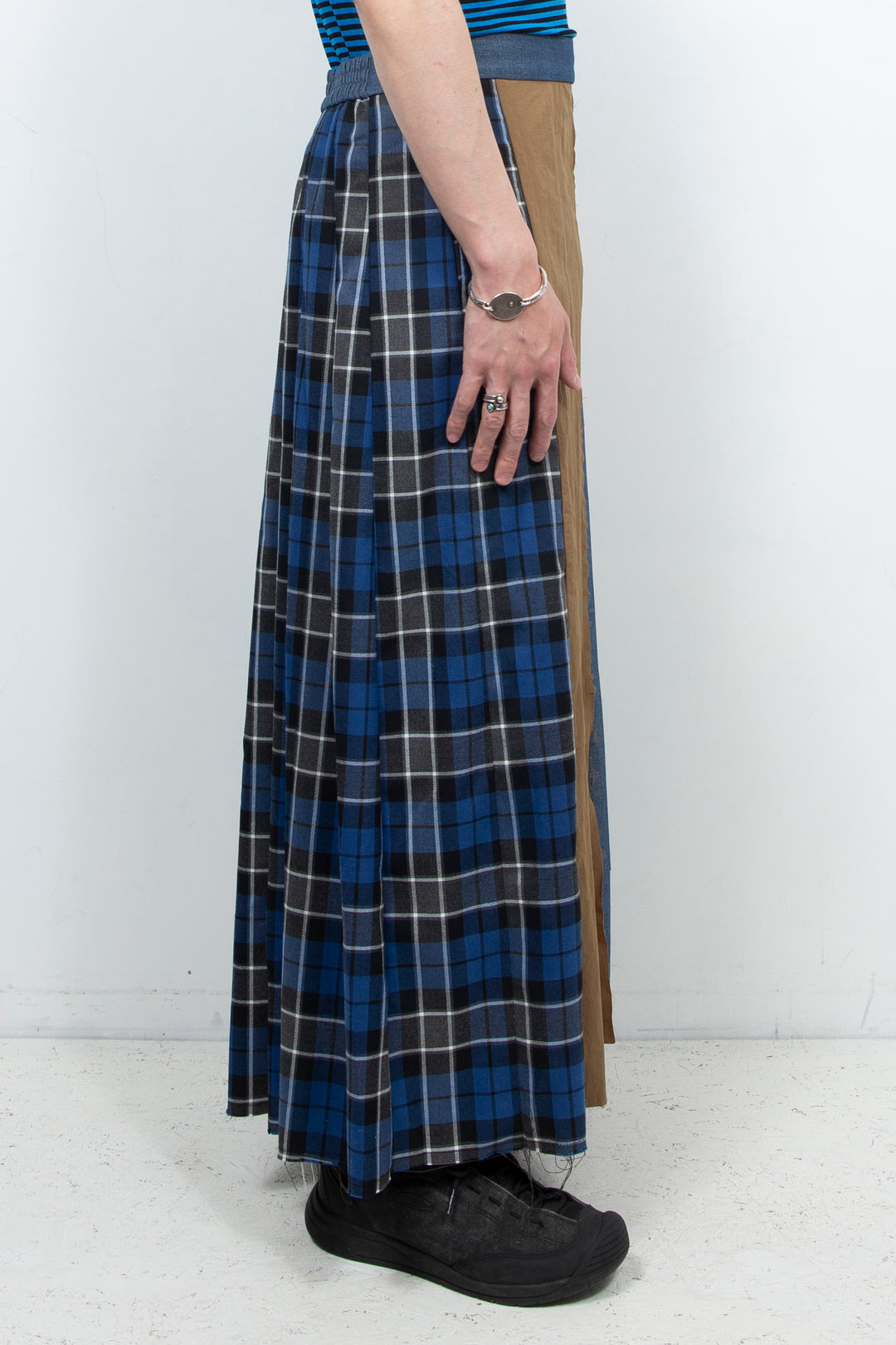 Pleated skirt patchwork denim skirt pants