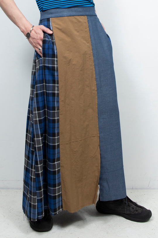 Pleated skirt patchwork denim skirt pants