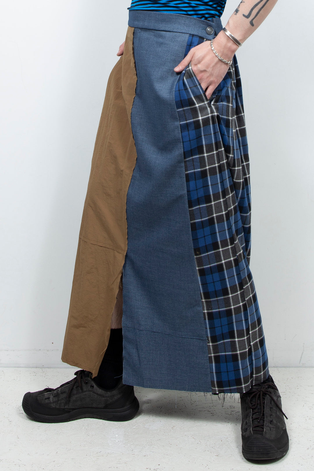Pleated skirt patchwork denim skirt pants