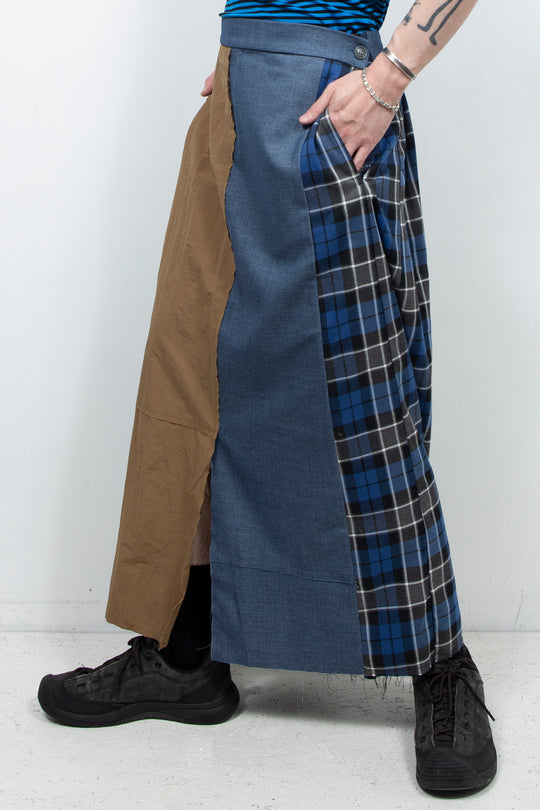 Pleated skirt patchwork denim skirt pants
