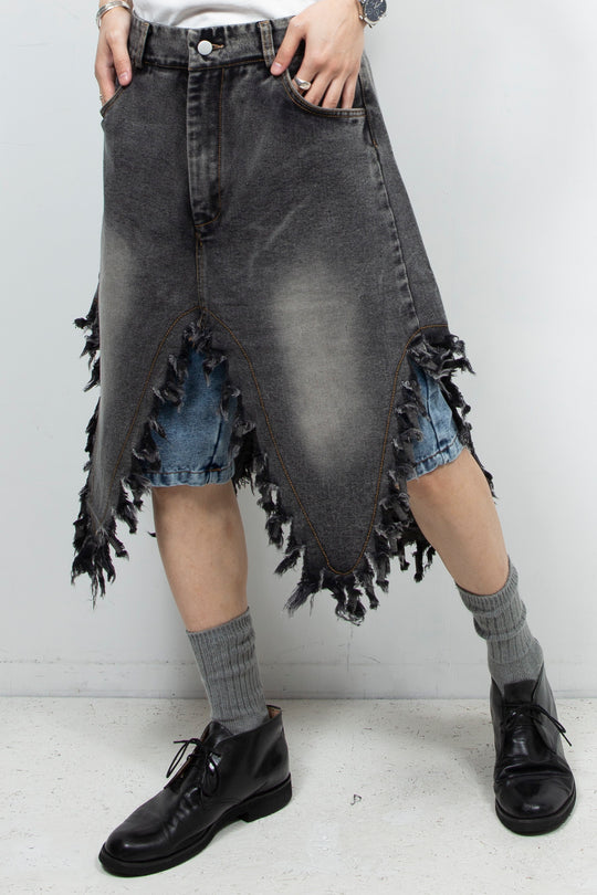 Grey denim double layered shorts