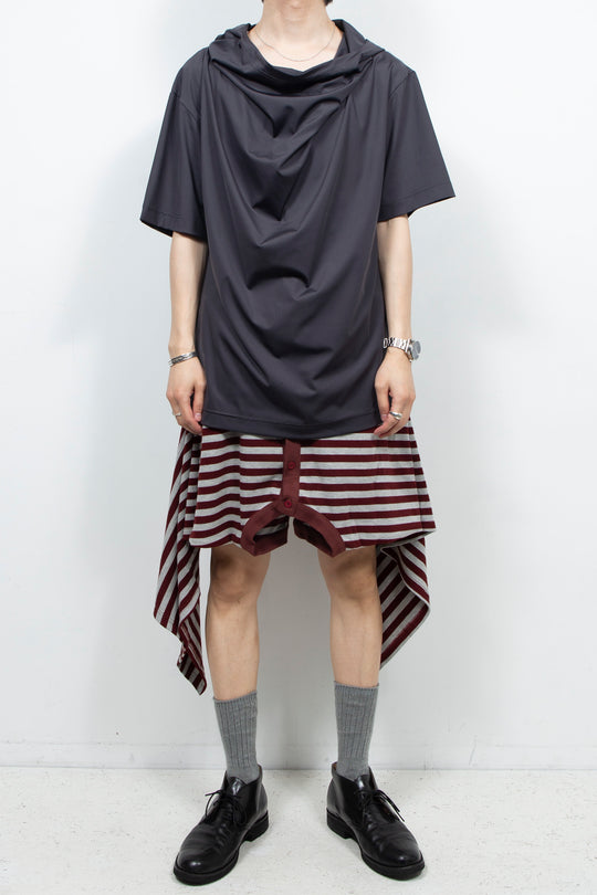 Dark gray hooded short sleeved shirt