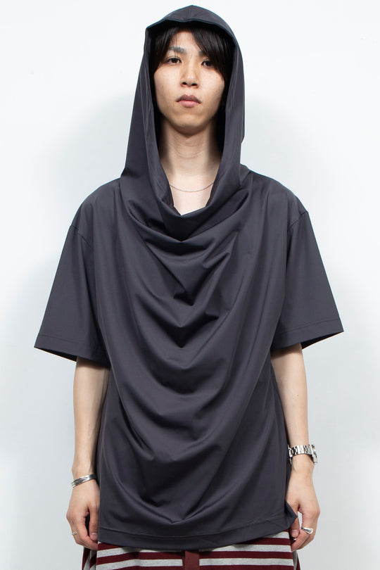 Dark gray hooded short sleeved shirt