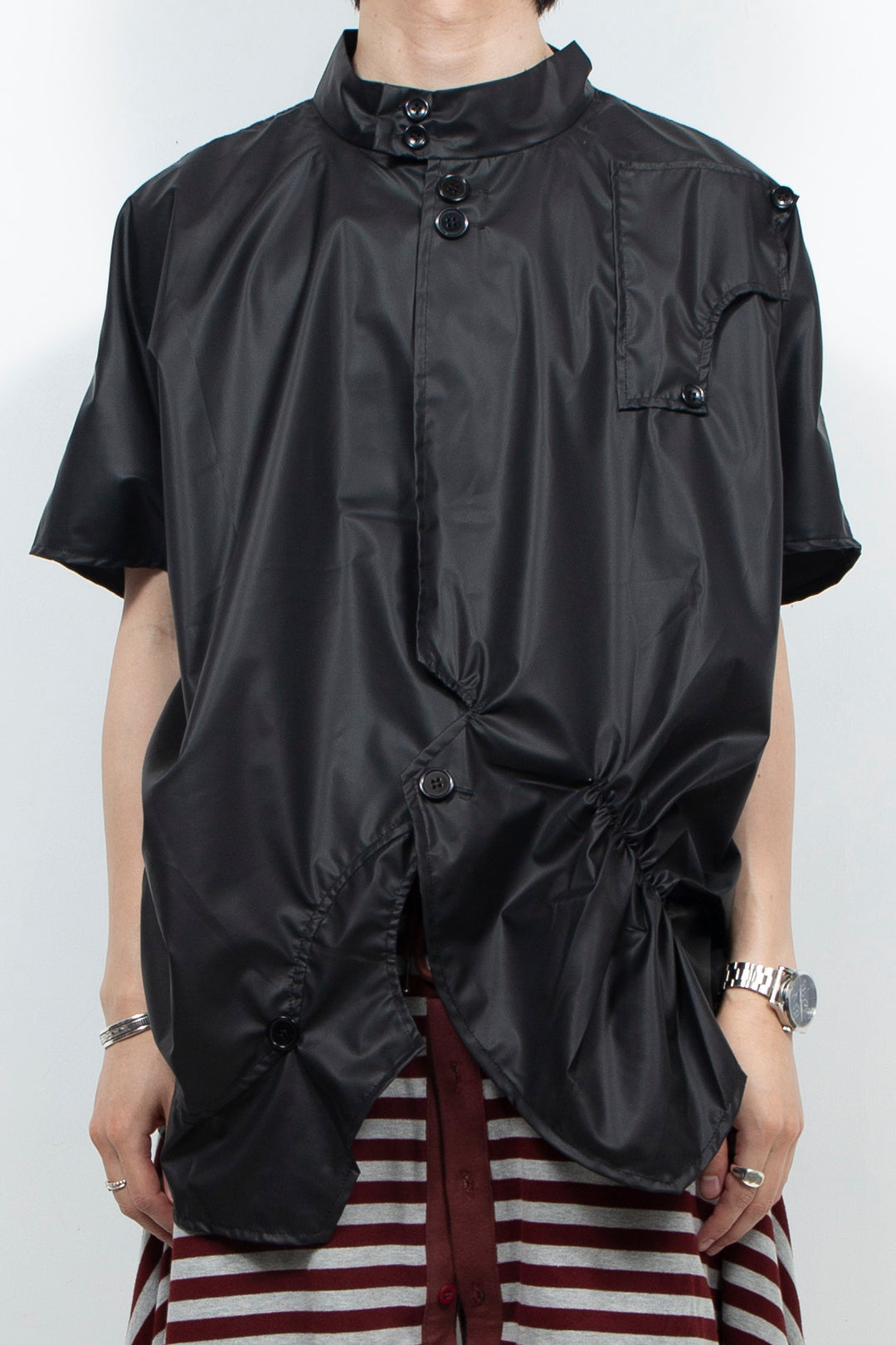 Black patent leather plastic shirt