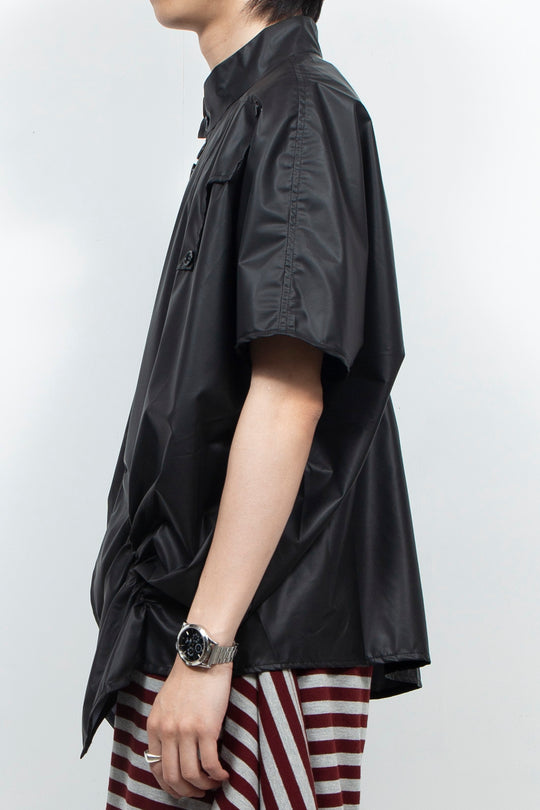 Black patent leather plastic shirt