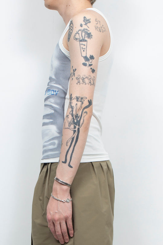 Two tone printed thread vest White