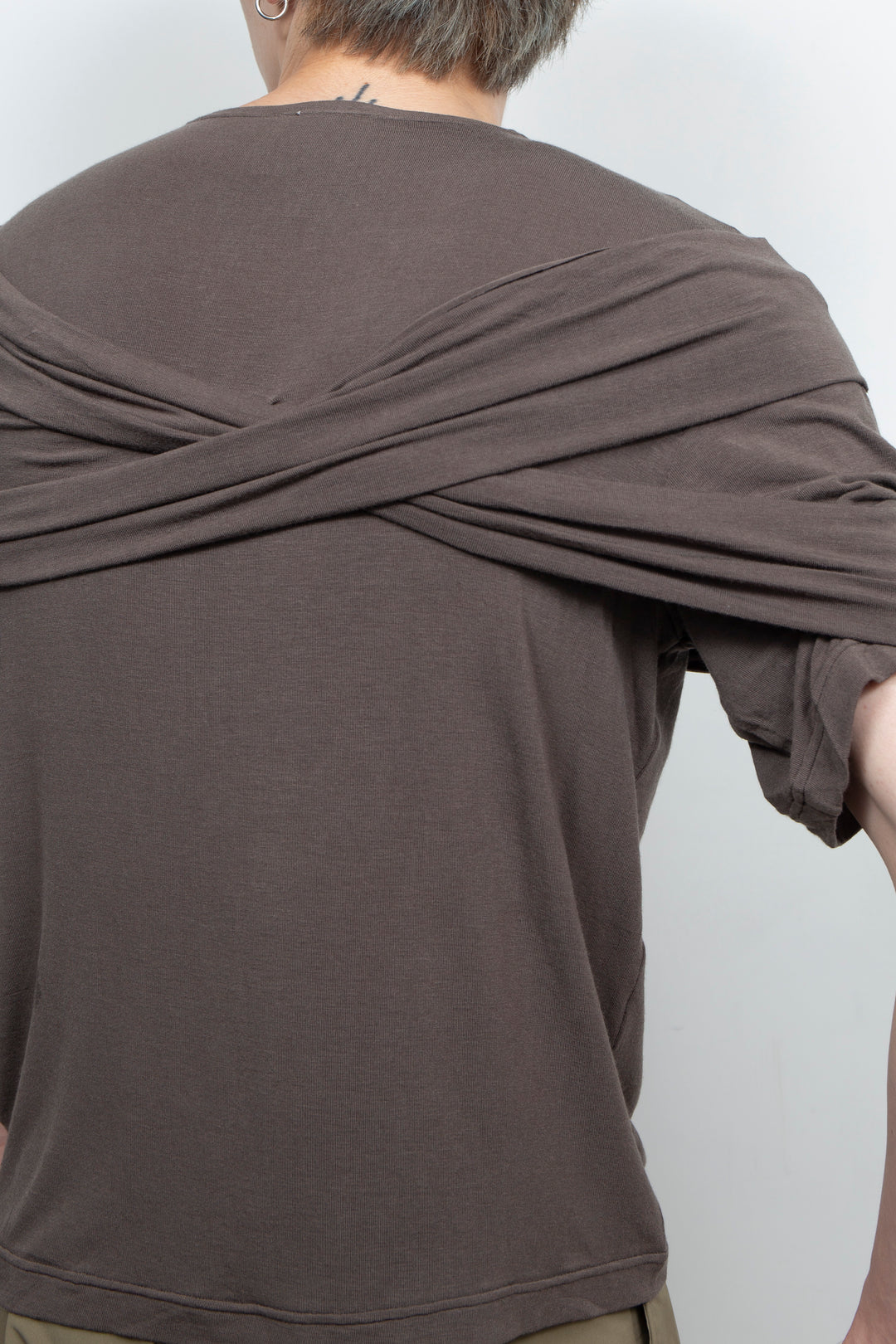 Two tone cross elastic top Gray