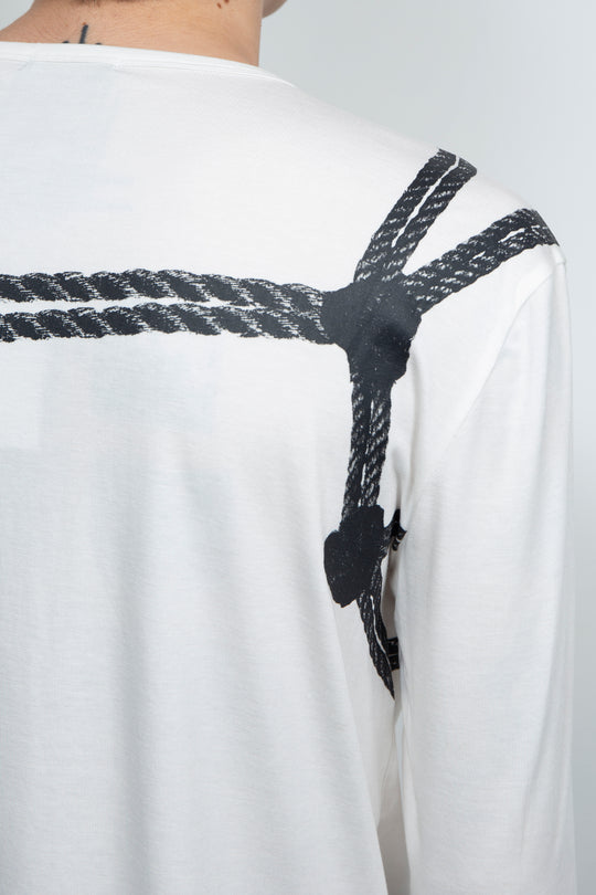 White drawstring printed top