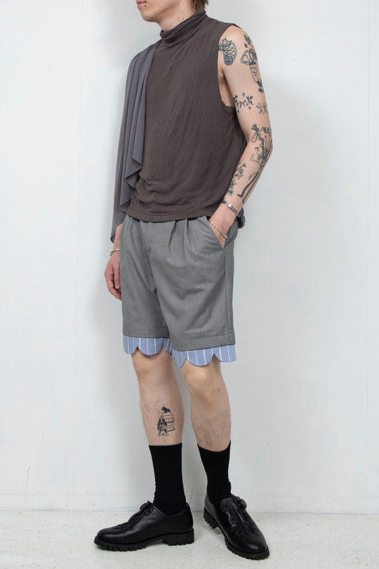 Two tone ribbon high neck vest Gray