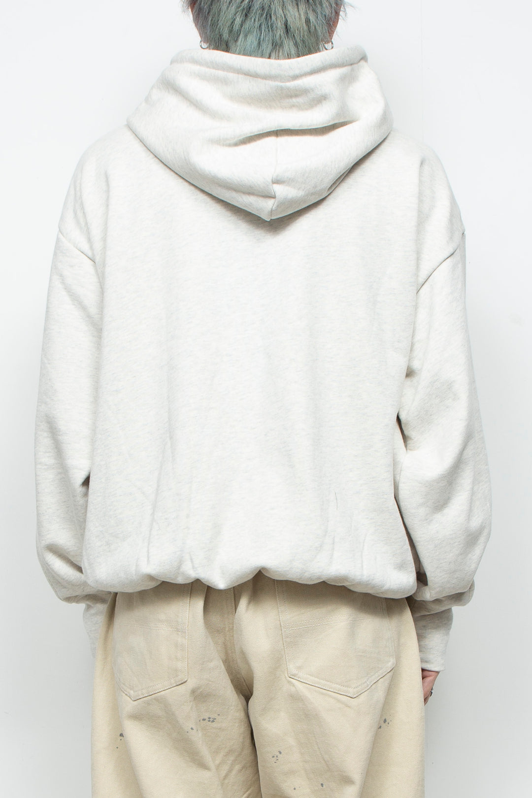 Heavyweight Gathered Hem Zip-Up Hoodie GREY