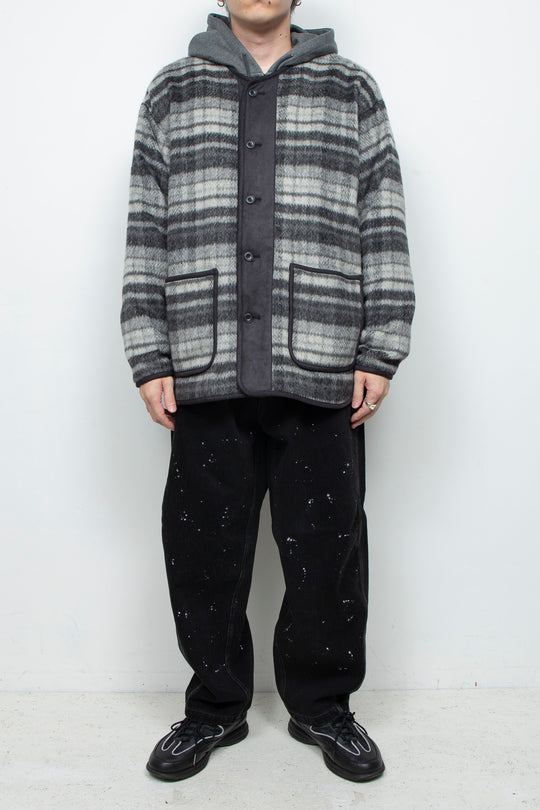 Suede Combo Shaggy Check Cardigan CHARCOAL