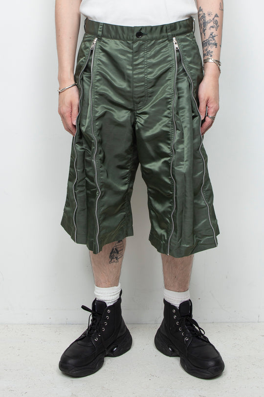 Zipper nylon baggy shorts Khaki