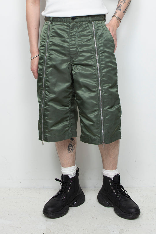 Zipper nylon baggy shorts Khaki