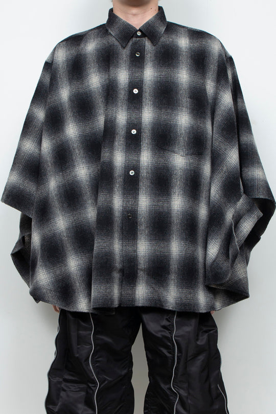 Ombre Check Poncho Black
