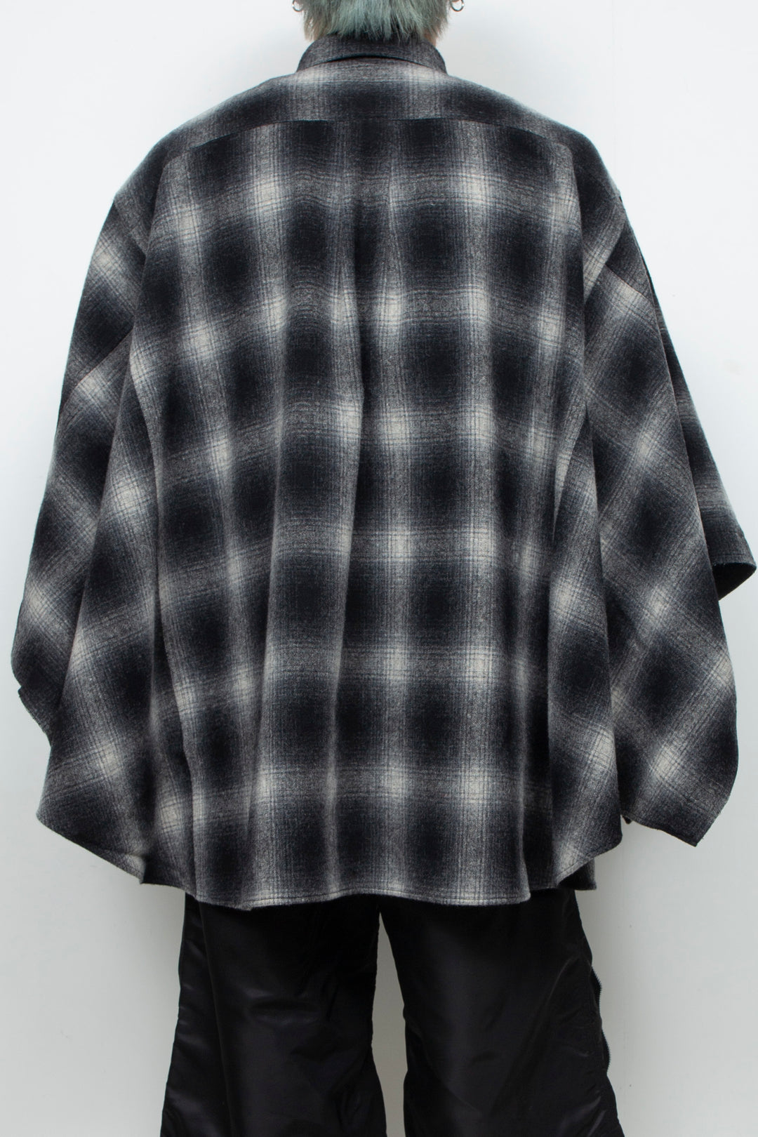 Ombre Check Poncho Black