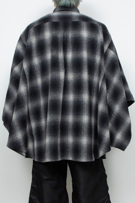 Ombre Check Poncho Black