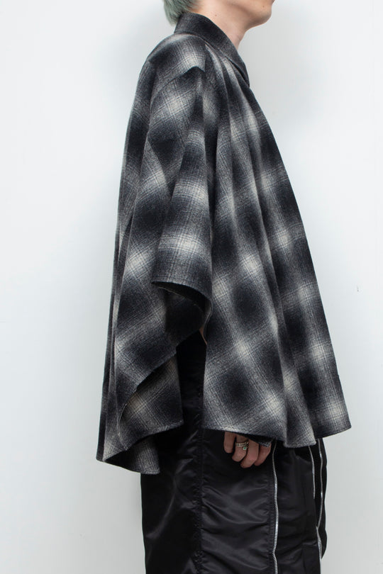 Ombre Check Poncho Black