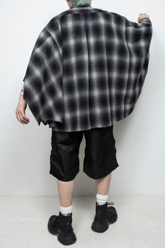 Ombre Check Poncho Black