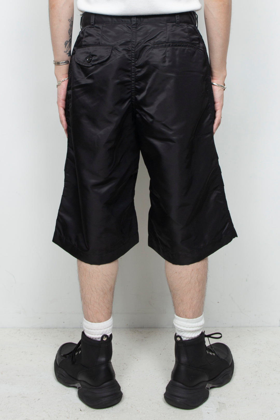 Zipper nylon baggy shorts Black