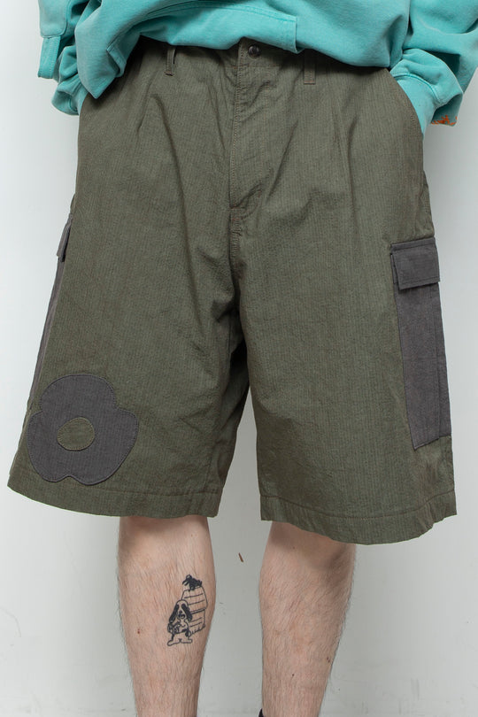flower half cargo pants olive
