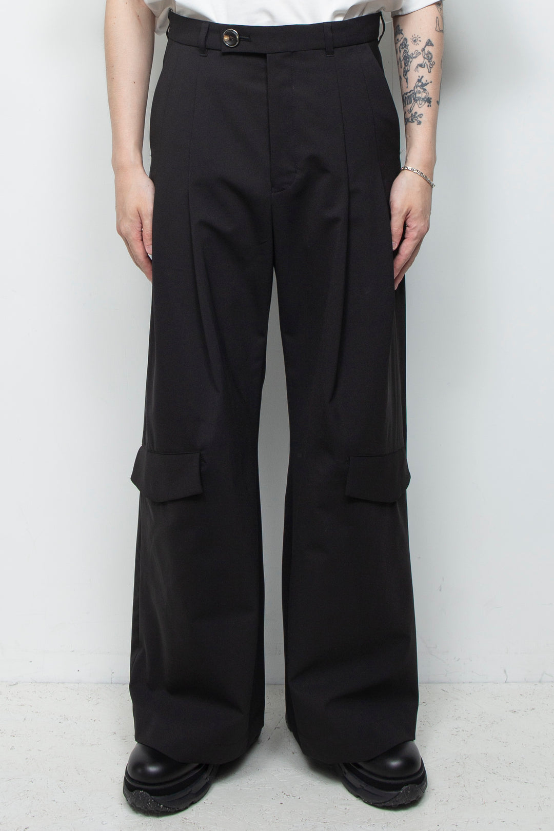 3-Layer Bonded Suit Thin Flap Baggy Trousers BLACK