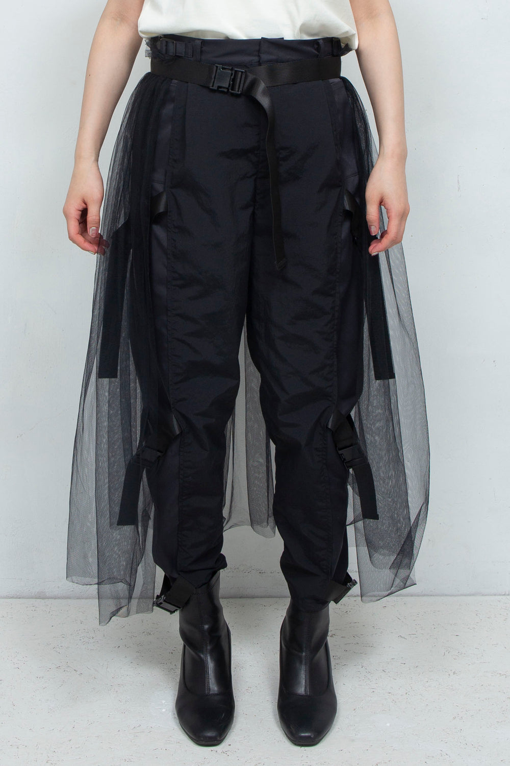 layered belt pants BLACK