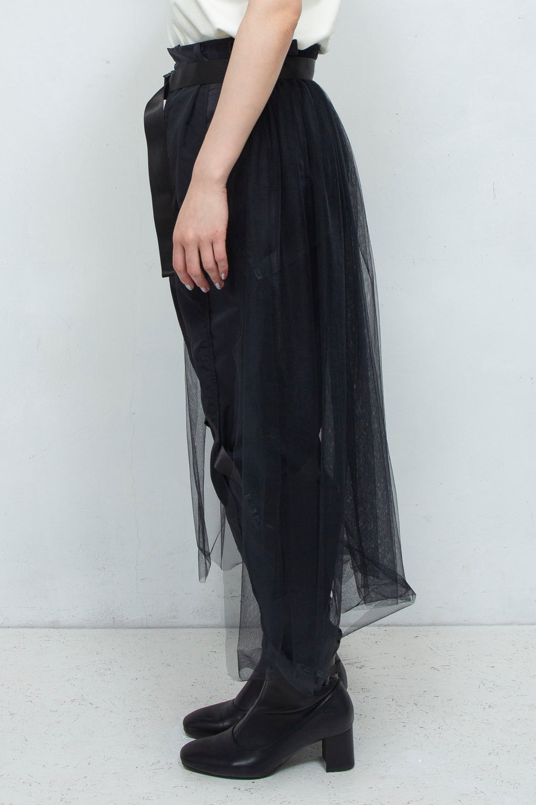 layered belt pants BLACK