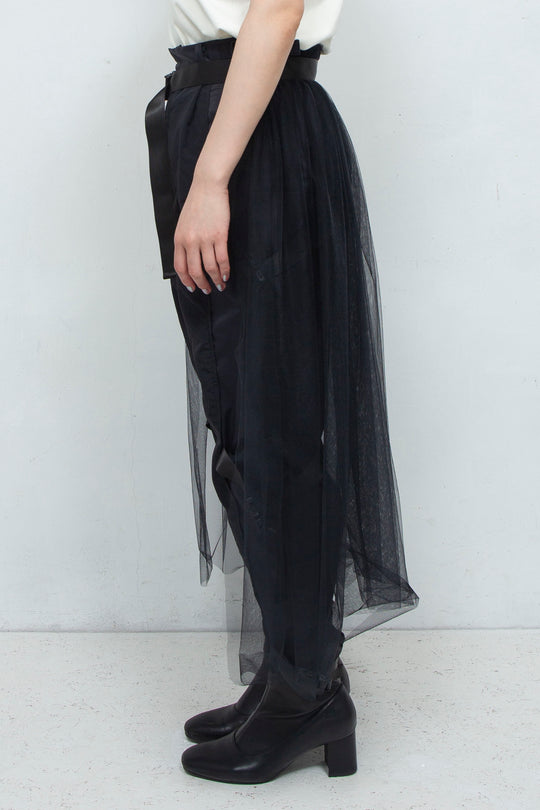 layered belt pants BLACK