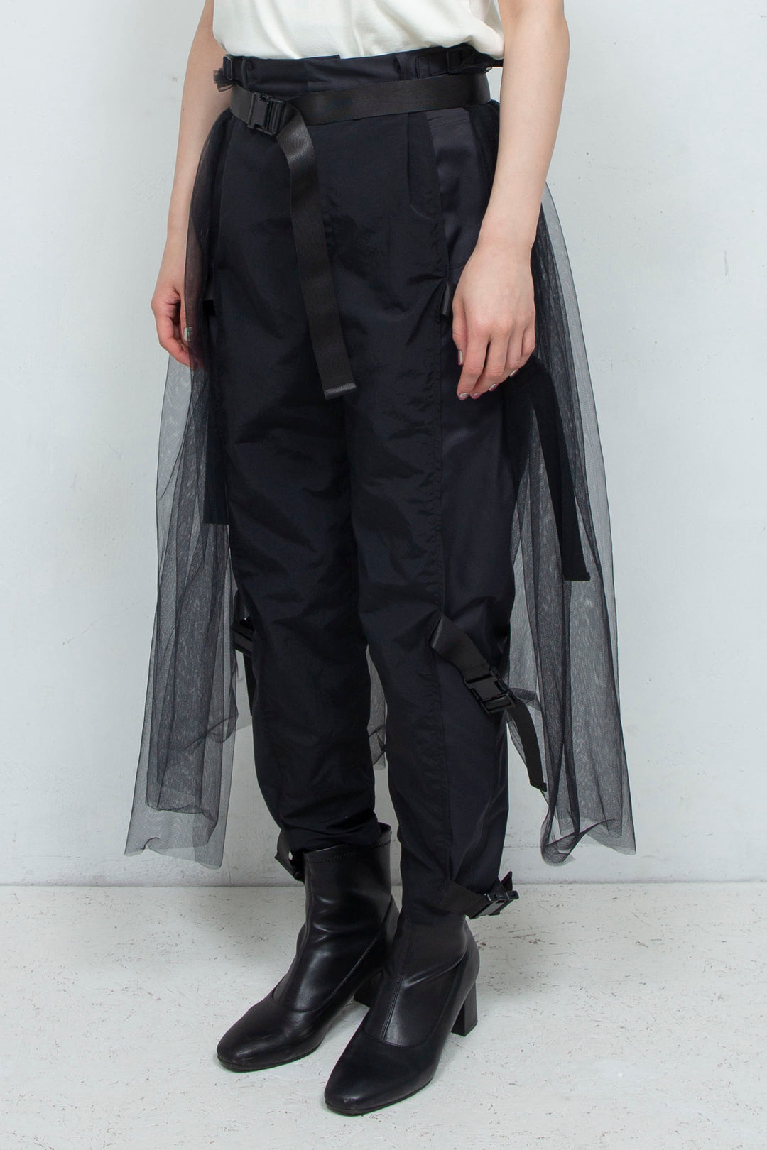 layered belt pants BLACK