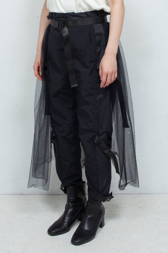 layered belt pants BLACK