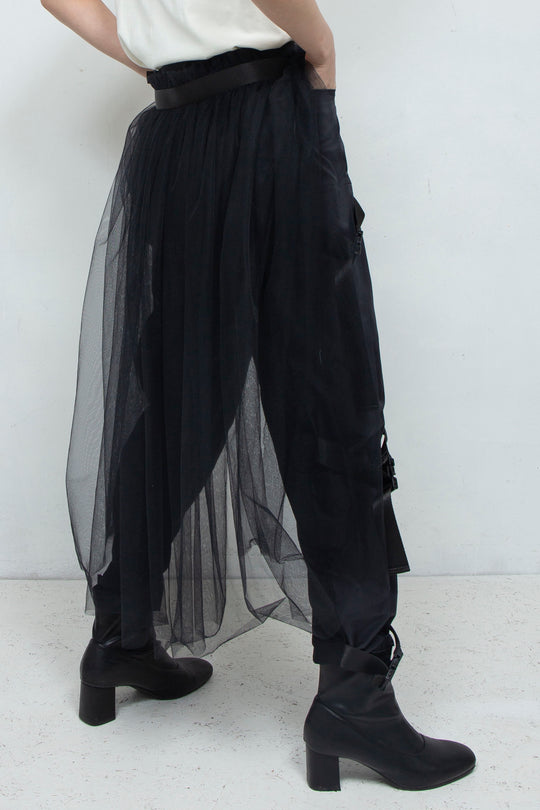 layered belt pants BLACK