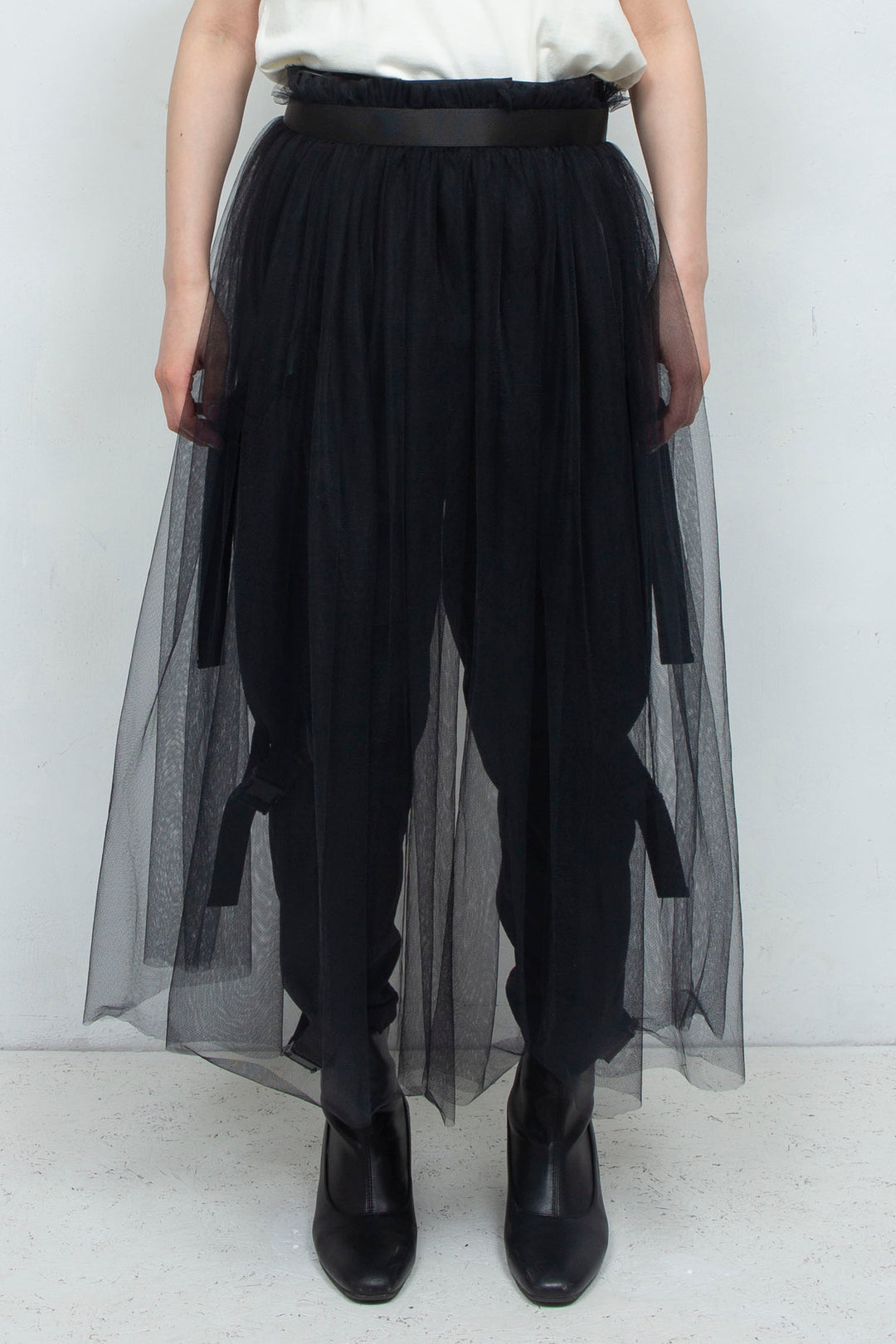 layered belt pants BLACK