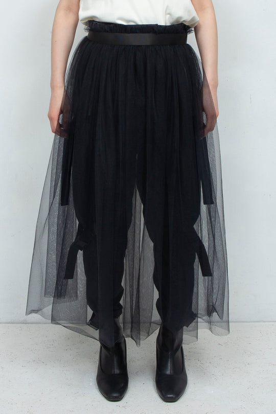 layered belt pants BLACK