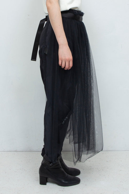 layered belt pants BLACK