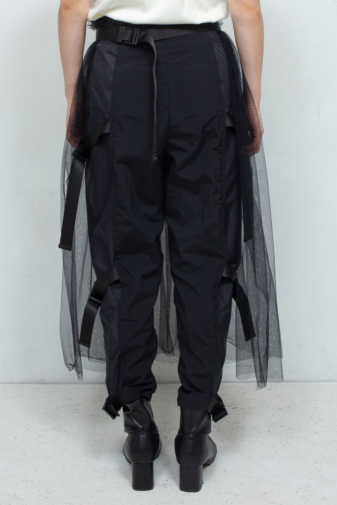 layered belt pants BLACK